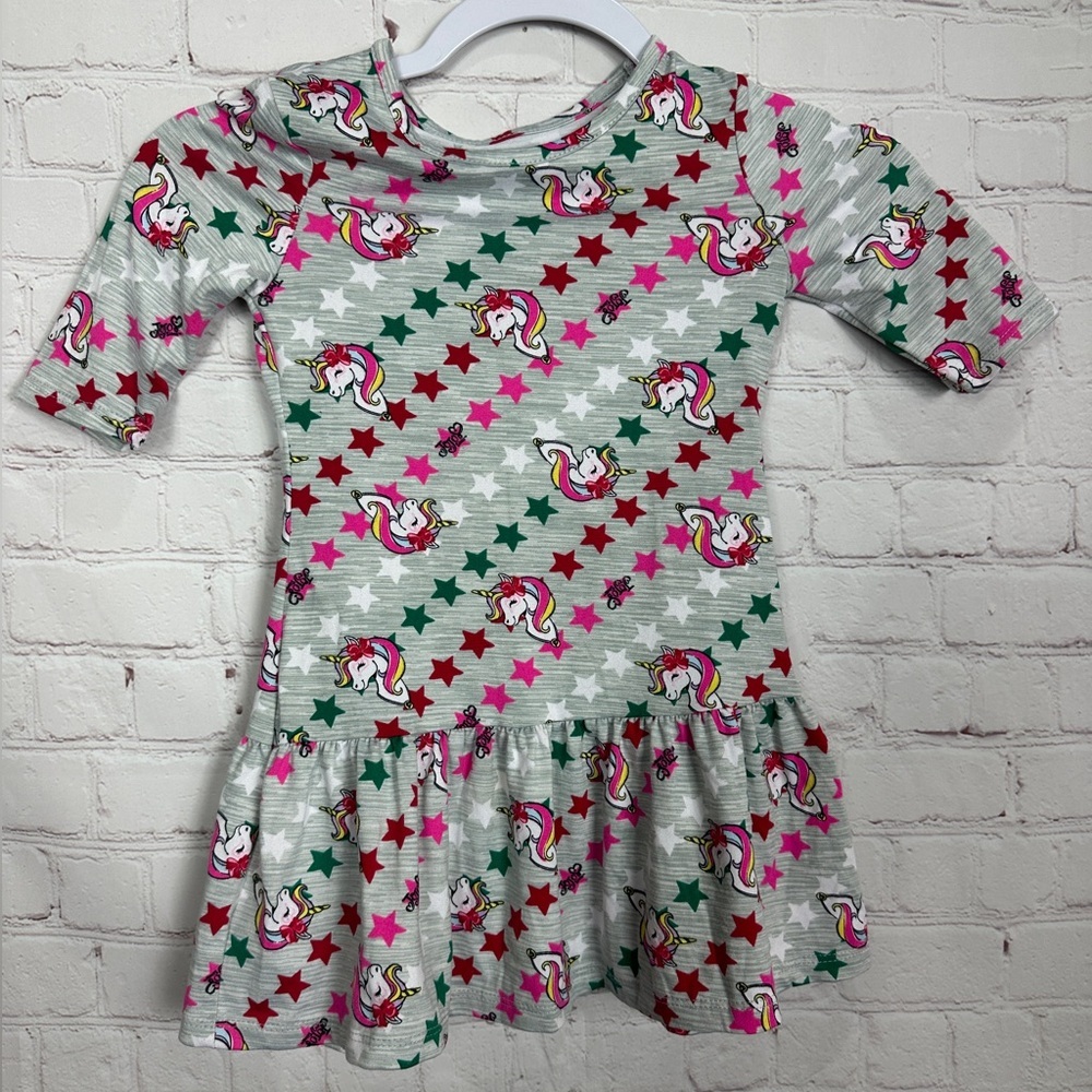 Nickelodeon JoJo Siwa Unicorn Soft Play Dress Girls Gray Stars sz XS 4-5 GUC